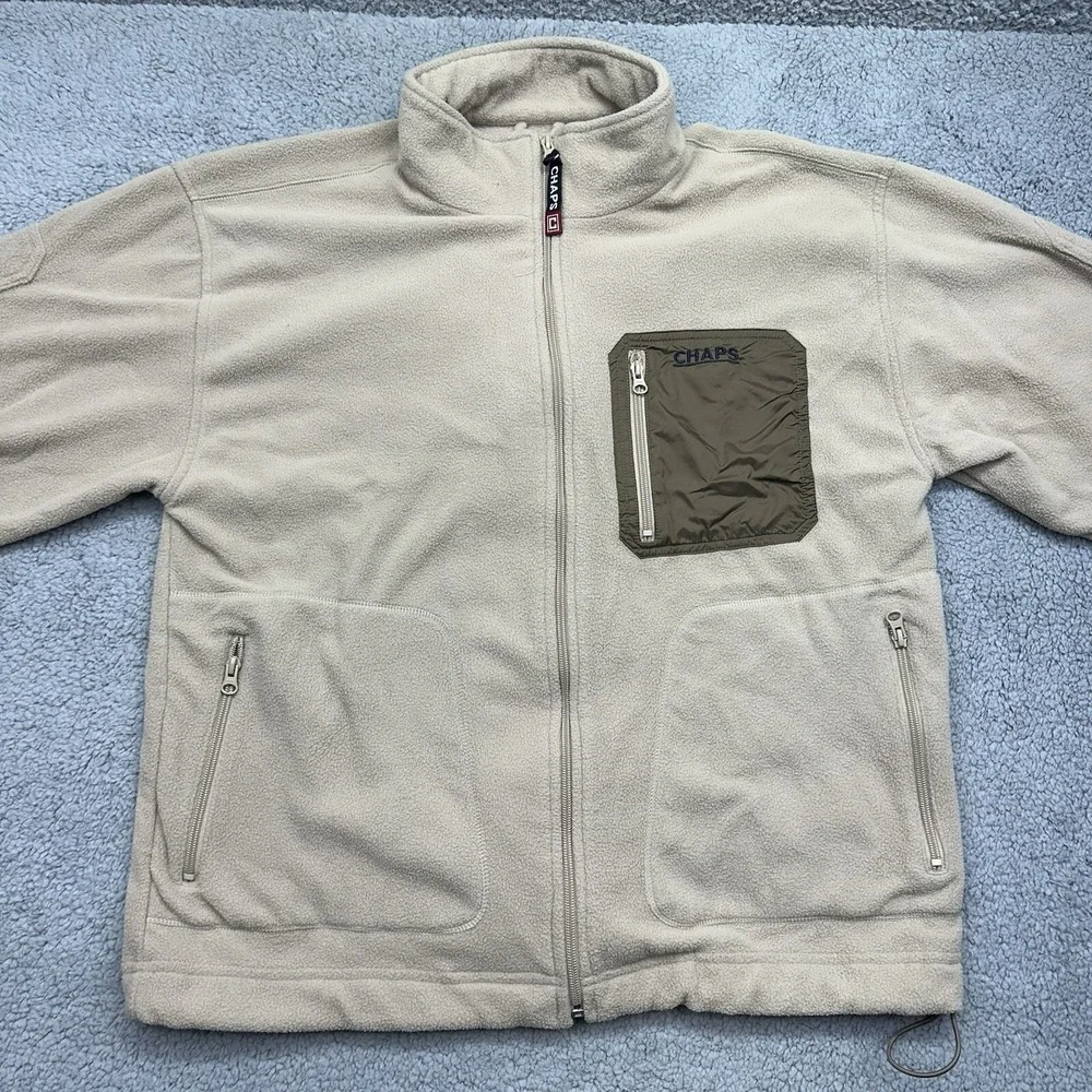 Chaps Mens Large 100% Polyester 83410E Tan Brown WPL-125 Full Zip Fleece Jacket